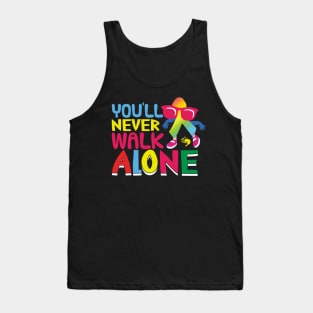 you will never walk alone quotation tshirt template funny decor colorful texts person sunglasses sketch Tank Top